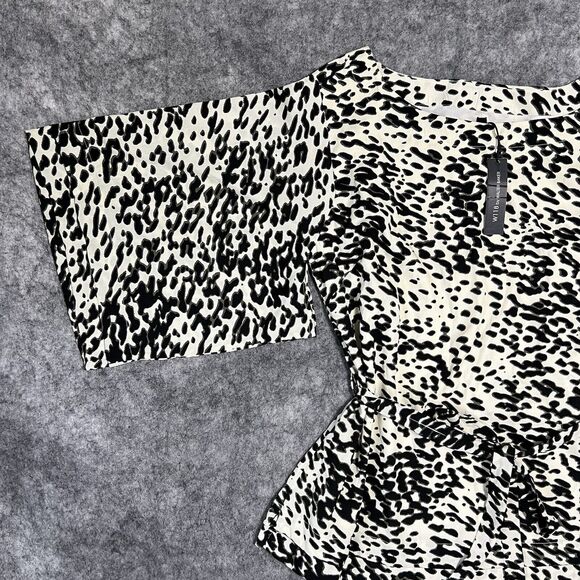 W118 Walter Baker Top Blouse Womens L Multi Tie Front Animal Print Boat Neck NWT - Picture 11 of 17